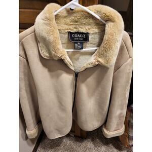 Coaco New York Women's Size XL Tan Faux Suede & Fur Coat Thick Teddy Vintage